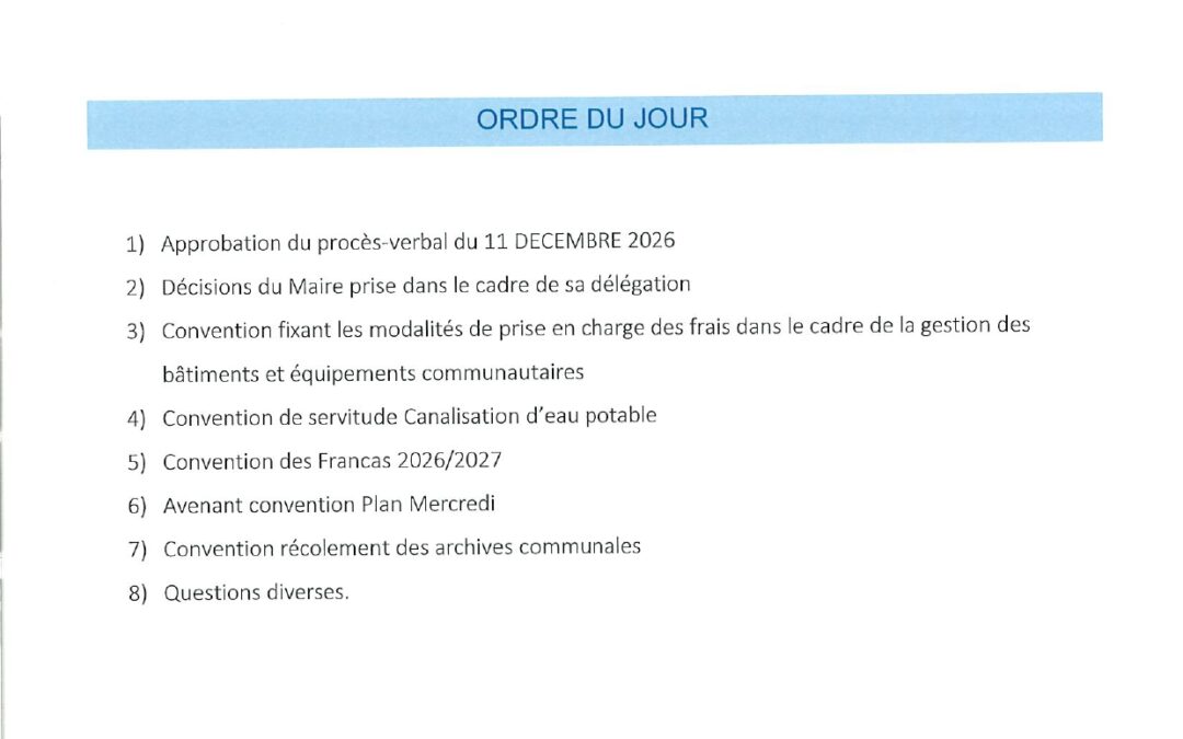 Conseil Municipal le jeudi 5 mars 2026.