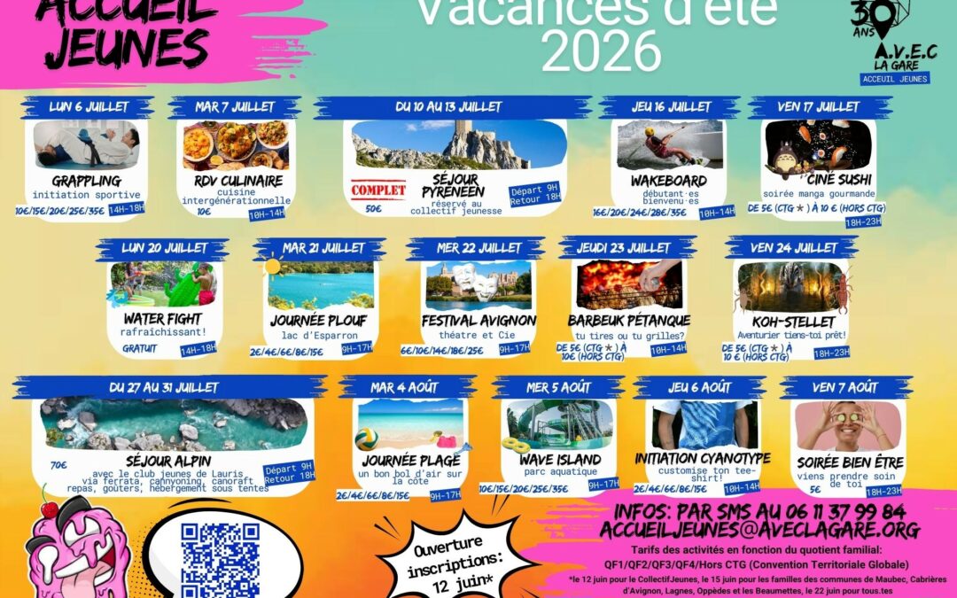 A.V.E.C : Programme des vacances d&rsquo;été 2026.